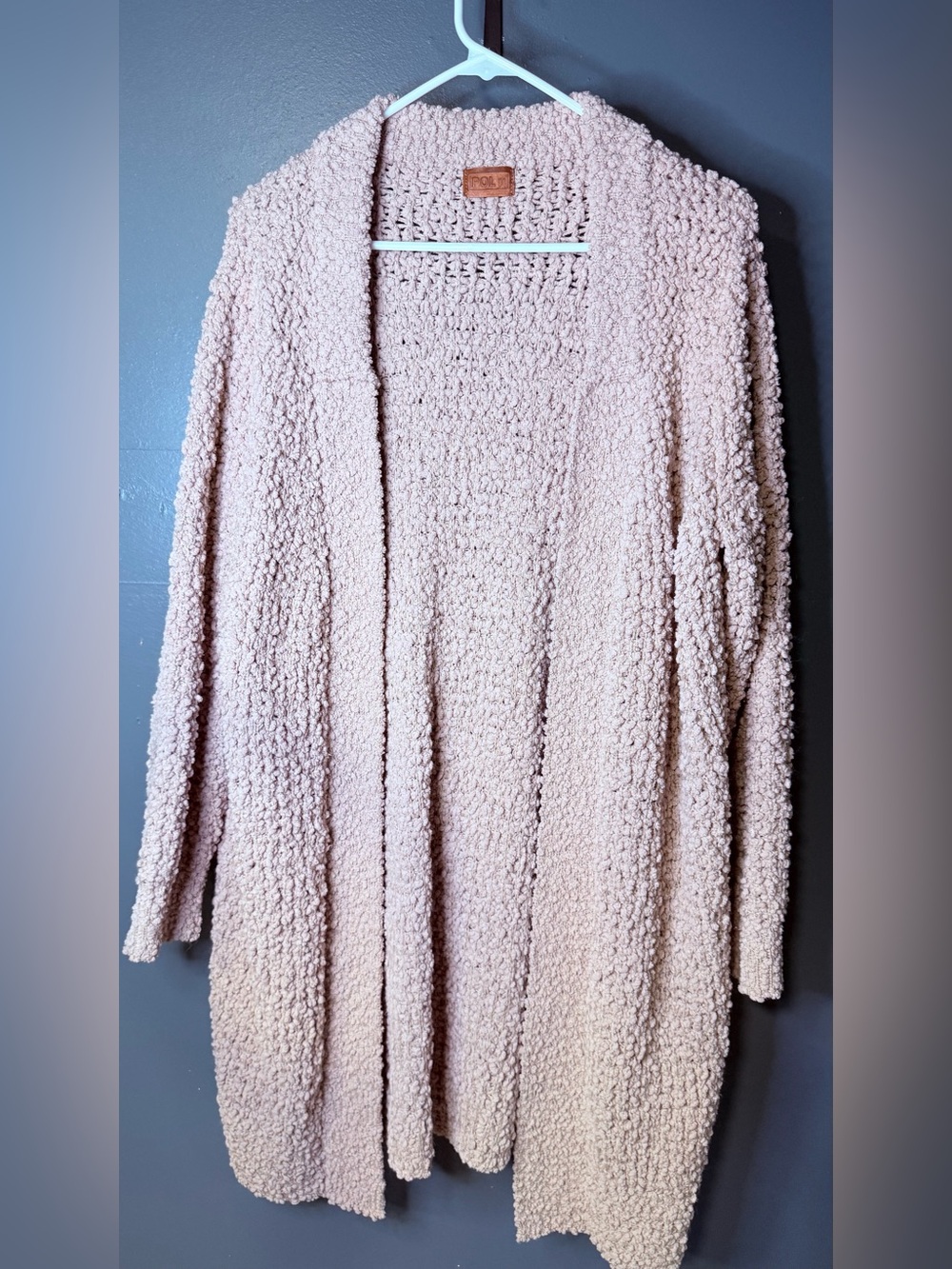 POL Open Popcorn Knit Cardigan - Light Blush